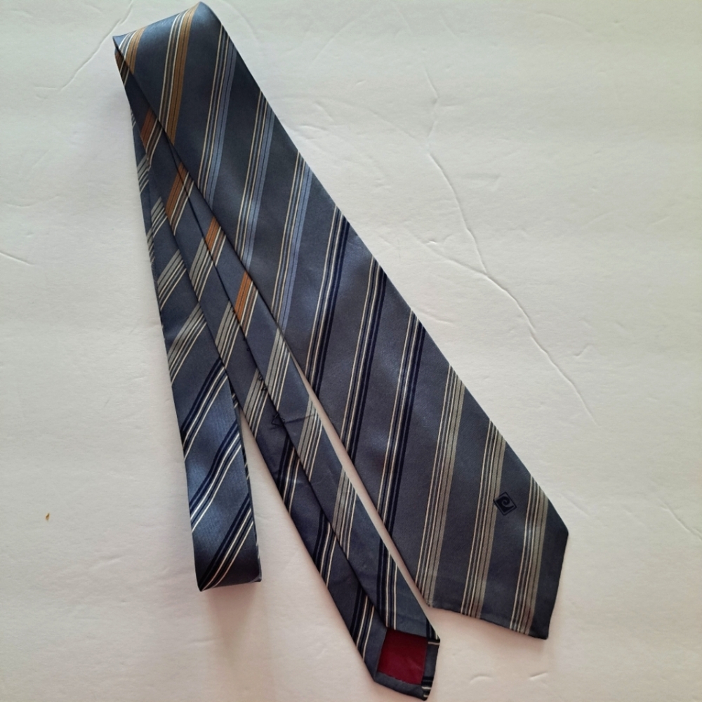 Pierre Cardin Blue Grey Brown Off-White Striped Vintaged Men's Neck Tie